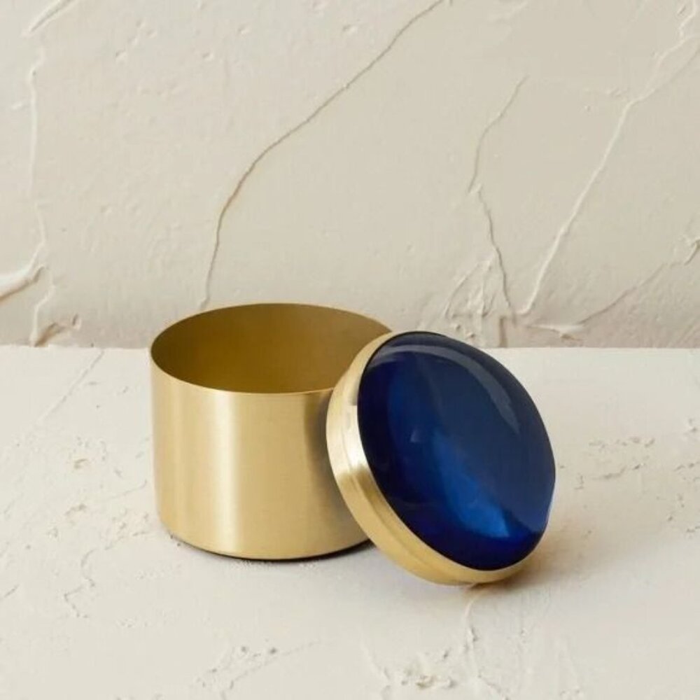 Jungalow x Opalhouse Round Metal Resin Gemstone Box - Gold Blue